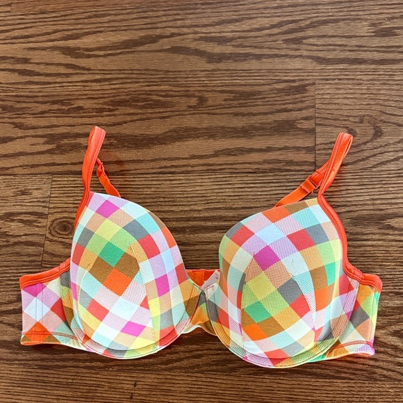 Cacique intimates Plaid underwire plunge Bra light padded cotton spandex 42D - Picture 3 of 10